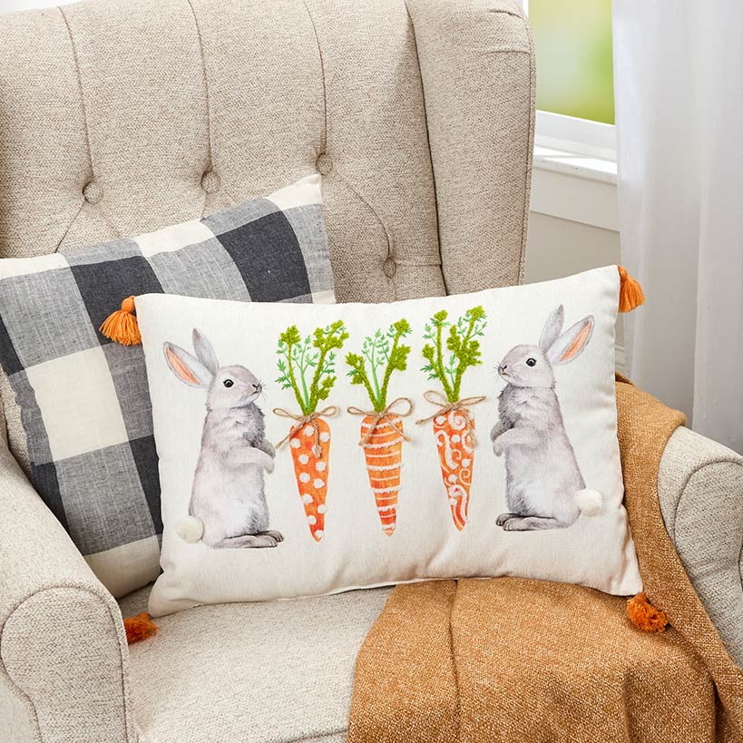 Dangling Bunny Embroidered Decorative Pillow#select-pillow_12"-x-18"-bunnies-&-carrots