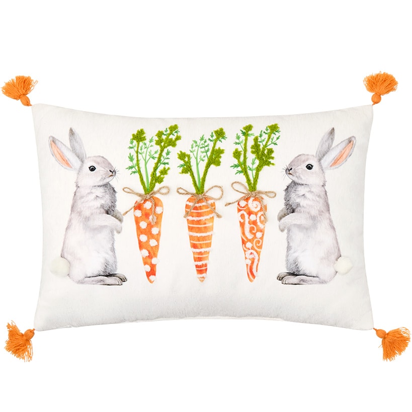 Dangling Bunny Embroidered Decorative Pillow