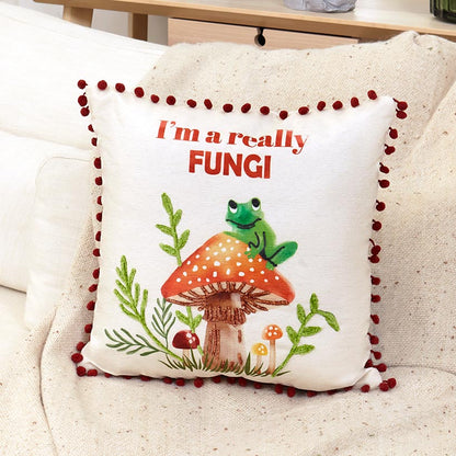 Mushroom Garden Embroidered Decorative Pillow