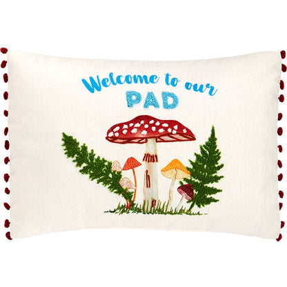 Mushroom Garden Embroidered Decorative Pillow