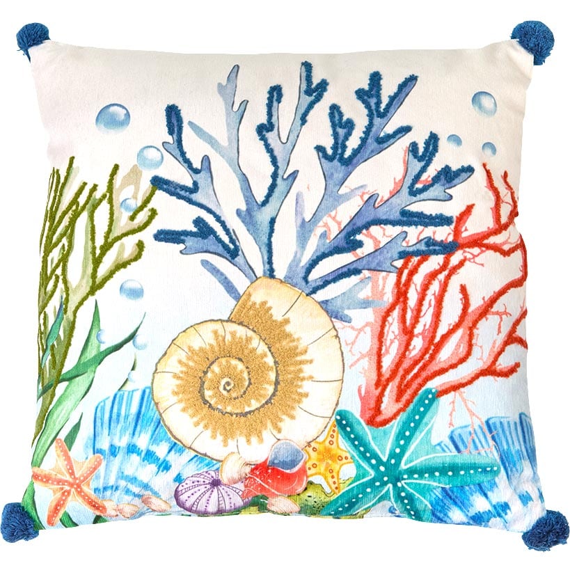 Coastal Themed Embroidered Decorative Pillow