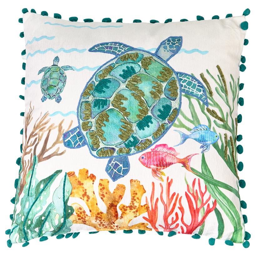 Coastal Themed Embroidered Decorative Pillow
