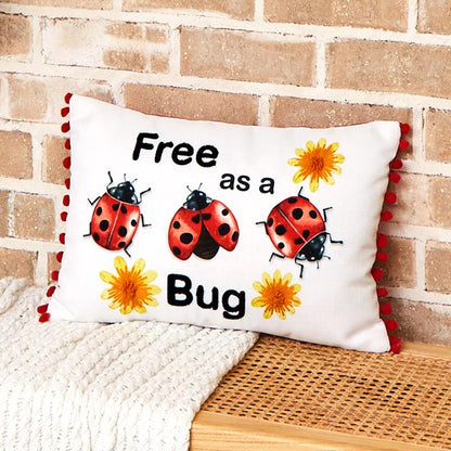 Ladybug Embroidered Decorative Pillow
