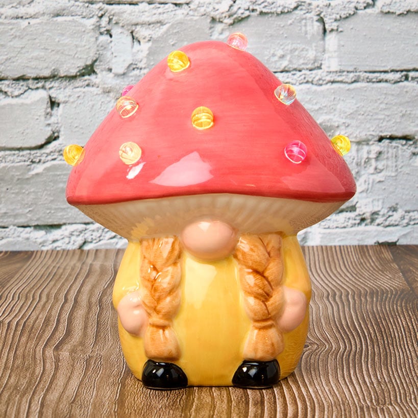 Lighted Ceramic Gnome Mushroom Accent Light - Batteries Included#select-gnome_cherry