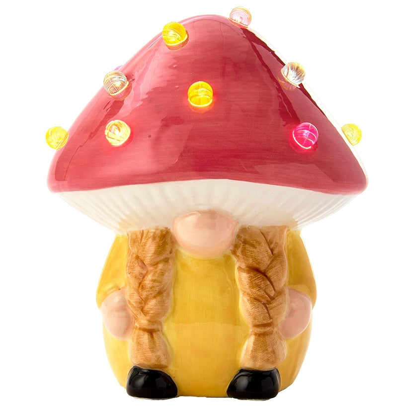 Lighted Ceramic Gnome Mushroom Accent Light - Batteries Included
