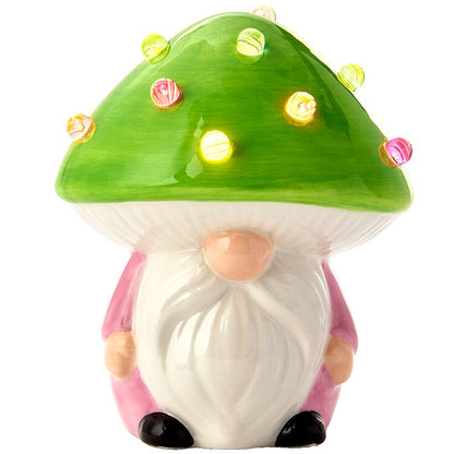 Lighted Ceramic Gnome Mushroom Accent Light - Batteries Included