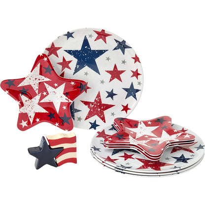Americana Patriotic Melamine Dinnerware Plates - Set of 4