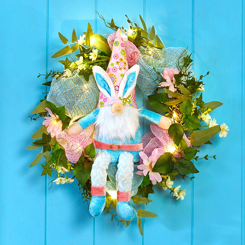 Animated Kicking Easter Gnome Wreath