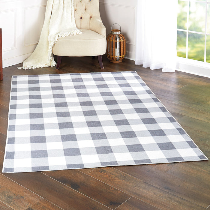 Double Rug Check Gray Buffalo Check Nonslip Area Rug | The Lakeside Collection
