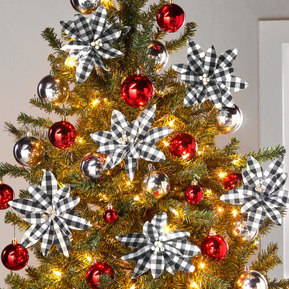 Set of 3 Buffalo Plaid Poinsettia Tree Clips