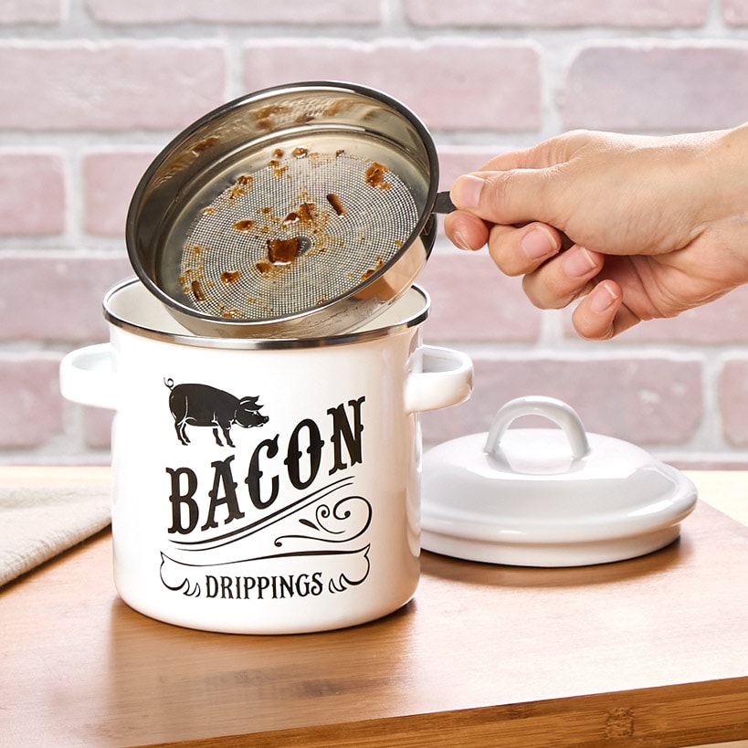 Farmhouse Bacon Grease Storage Container with Strainer