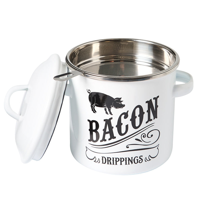 Farmhouse Bacon Grease Storage Container with Strainer
