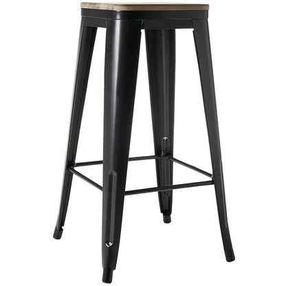 Backless Metal Barstool with Wood Square Seat - 24"H or 30"H