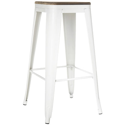 Backless Metal Barstool with Wood Square Seat - 24"H or 30"H