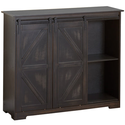 Kitchen Buffet Wooden Cabinet with Sliding Barn-Doors