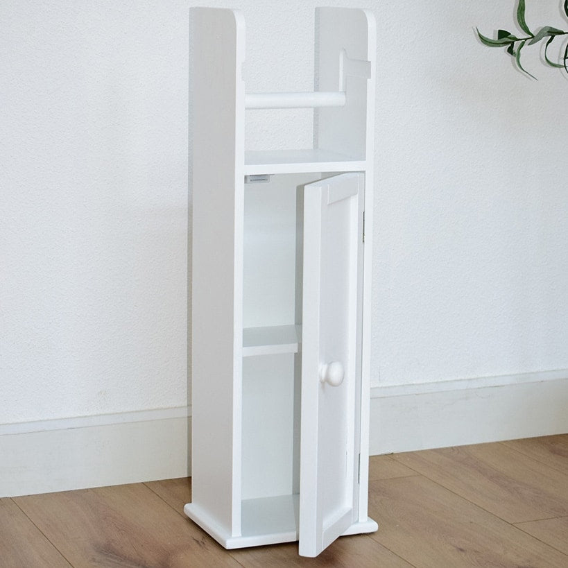Bathroom Storage Unit with Cupboard and Toilet Paper Dispenser