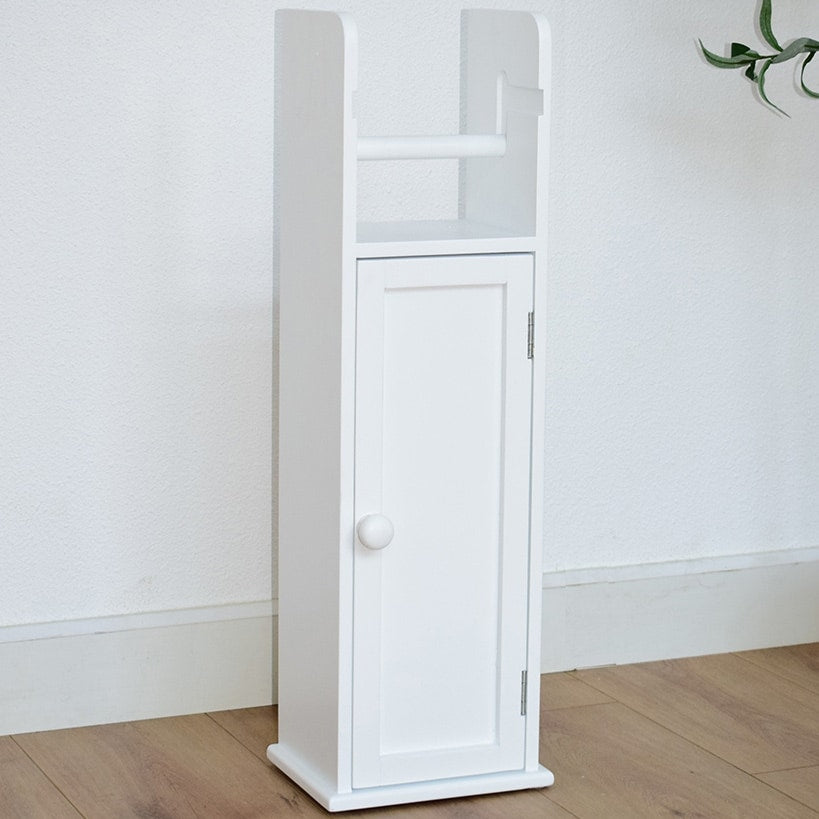 Bathroom Storage Unit with Cupboard and Toilet Paper Dispenser