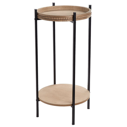 Two Tiered Round Side Table with Beaded Edge Design 13" dia x 26"H