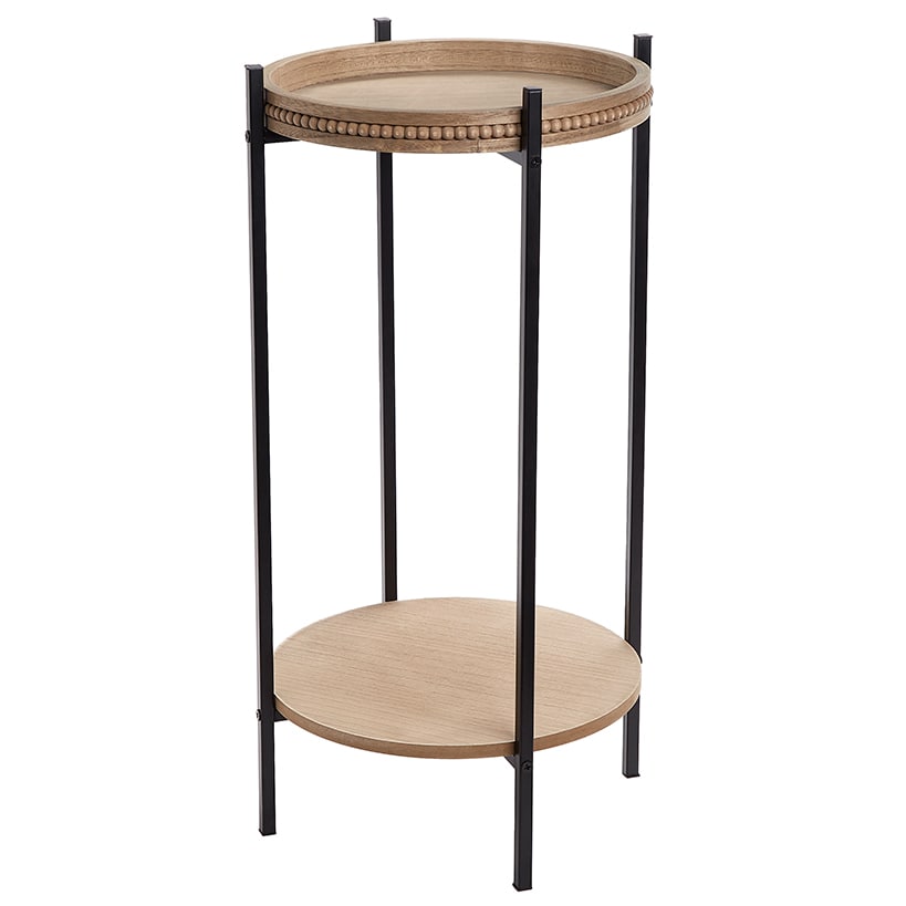 Two Tiered Round Side Table with Beaded Edge Design 13" dia x 26"H