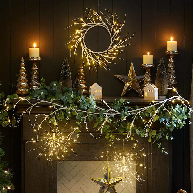 Lighted Winter Birch Branch Garland - 6.5 Foot - Battery Operated
