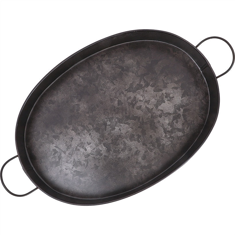 Black Galvanized Oval Serving Tray