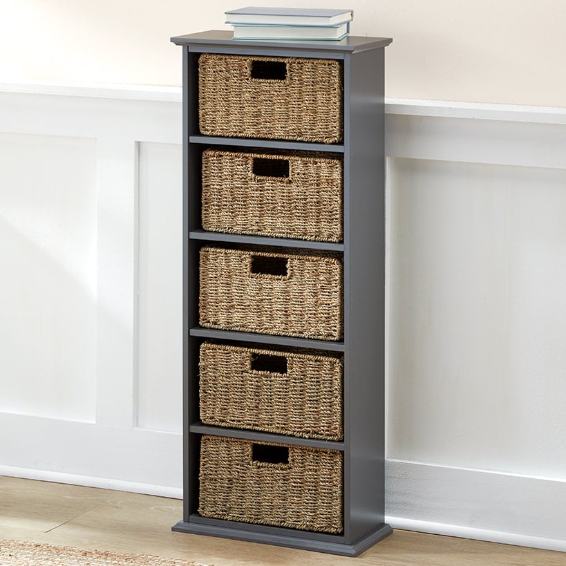 Wooden Shelving Unit with Seagrass Drawers#select-color_gray