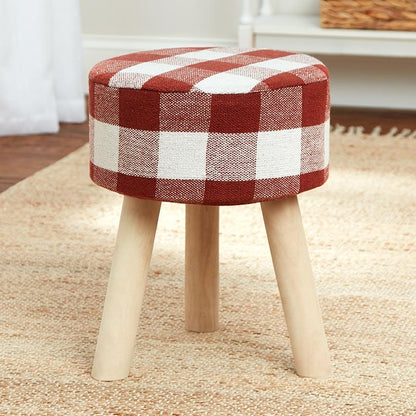 Buffalo Check Round Footstool Ottoman with Wood Legs - 16"H