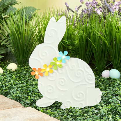 Easter Bunny With Solar Flowers Stake - Sitting or Standing