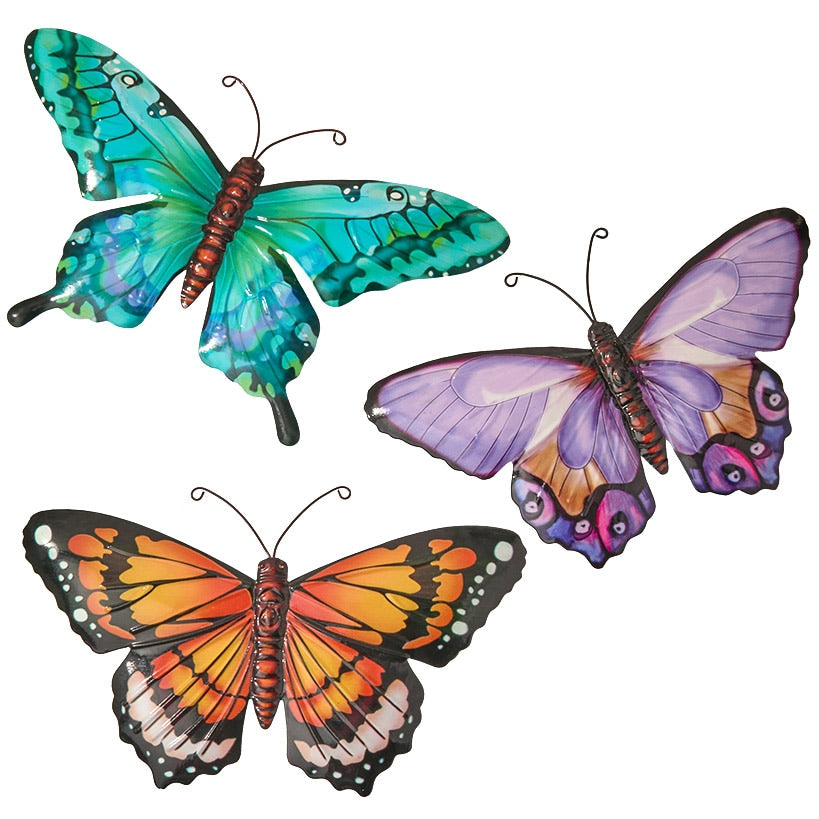 Butterfly Wall Hanging Metal Decor Trio Orange Turquoise and Purple