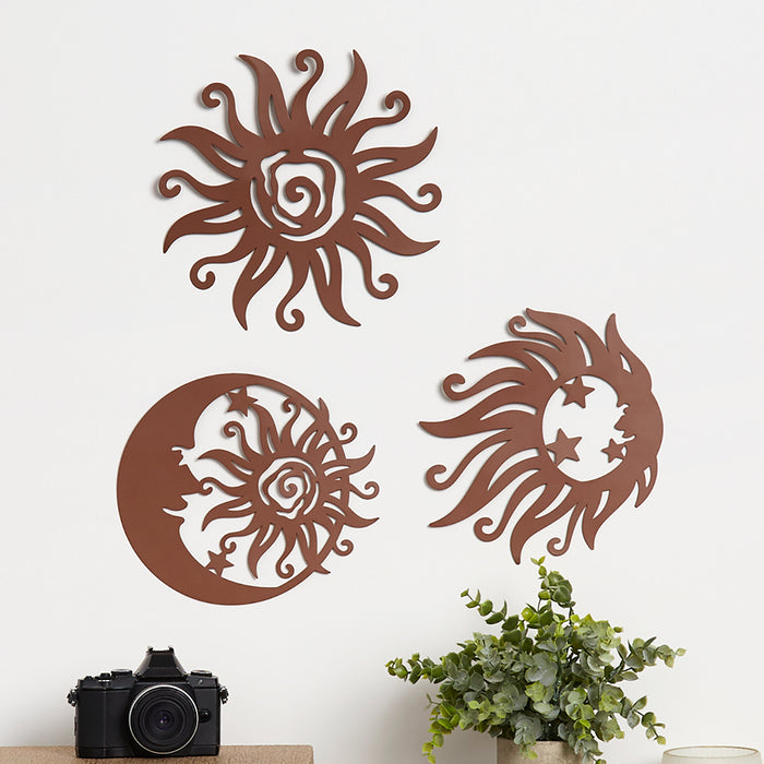 Wall Art Celestial Metal 3 Piece Set Sun And Moon Decor | The Lakeside ...