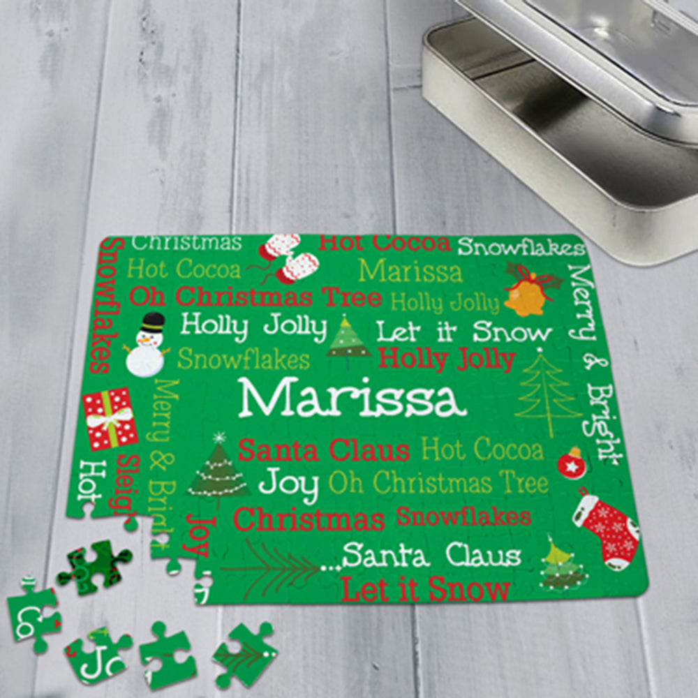 Personalized Christmas Icons Puzzle with Tin