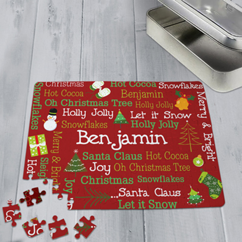 Personalized Christmas Icons Puzzle with Tin