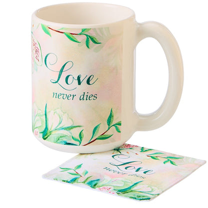 Cardinal Love Never Dies Mug & Coaster Set or Frame