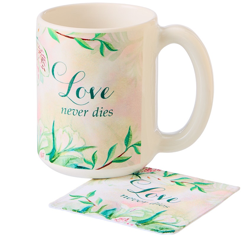 Cardinal Love Never Dies Mug & Coaster Set or Frame