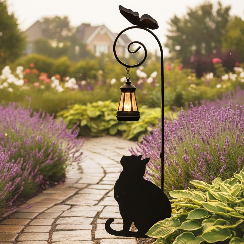 Cat Silhouette Stake With Solar Lantern