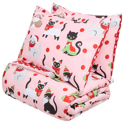 Cat Christmas Complete King Comforter Set