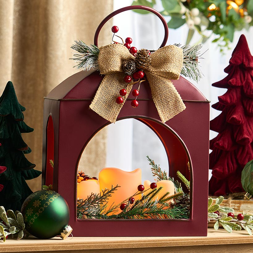 Christmas Country Red Lantern With LED Candle Trio#select-color_red