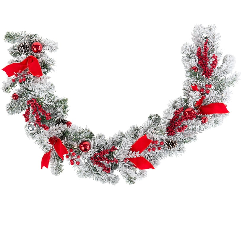 Christmas Frosted Pine With Red Bows Décor
