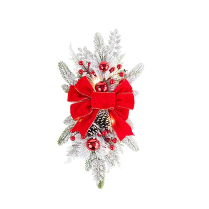 Christmas Frosted Pine With Red Bows Décor
