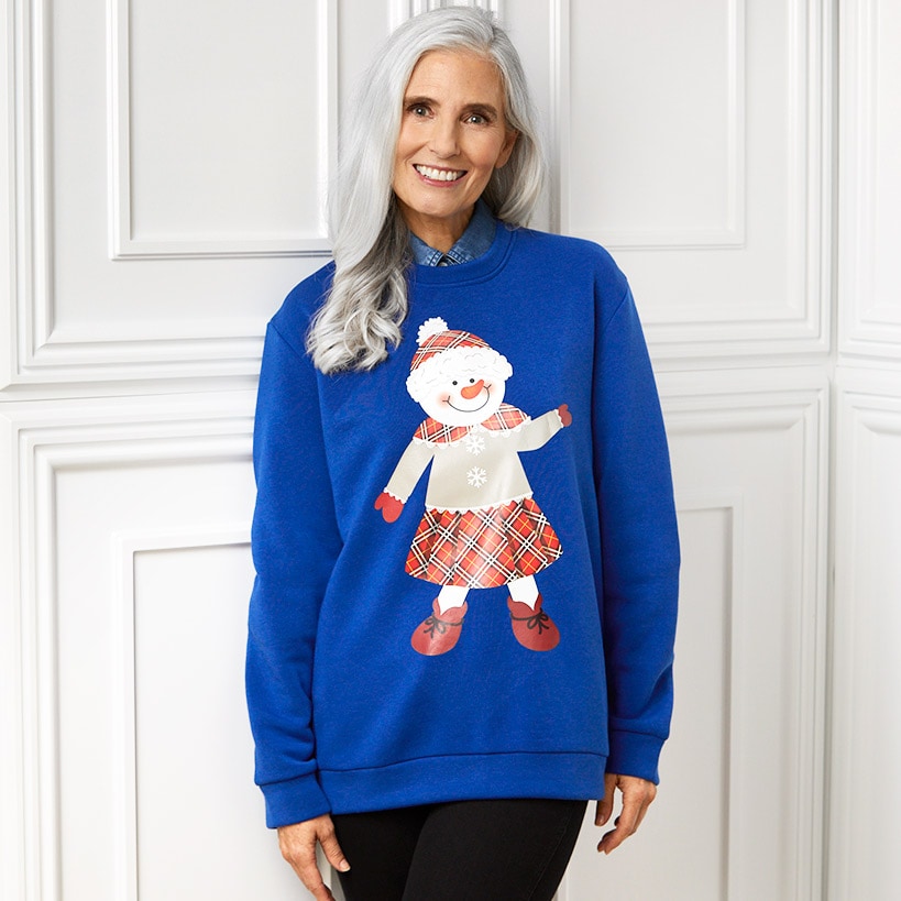 Women's Christmas Crew Neck Sweatshirt - Gingerbread or Snowman#select-design_snowman