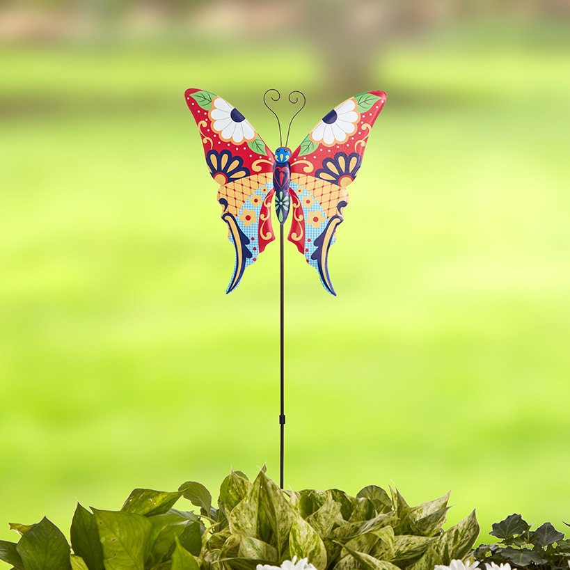 Talavera-Inspired Garden Stakes-Hummingbird, Dragonfly, and Butterfly#select-stake_butterfly