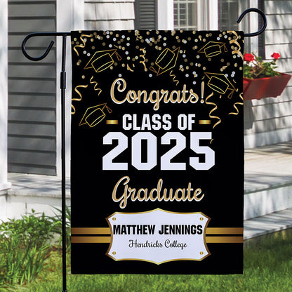 Personalized Gold Confetti Graduation Double-Sided Garden Flag