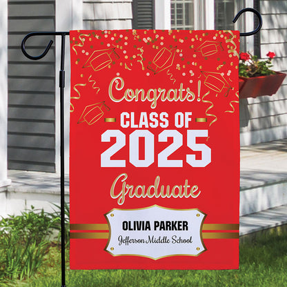 Personalized Gold Confetti Graduation Double-Sided Garden Flag