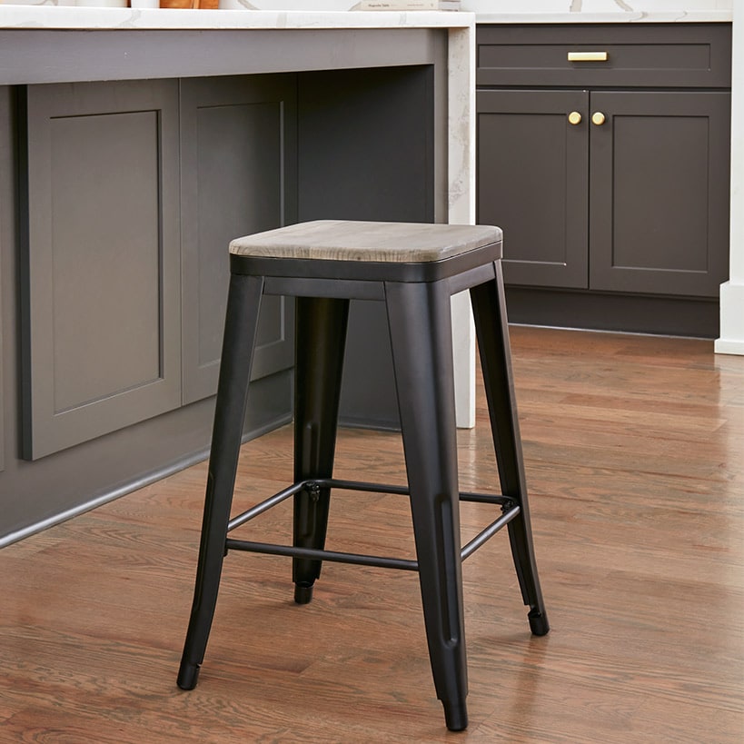 Backless Metal Barstool with Wood Square Seat - 24"H or 30"H#select-item_counter-black
