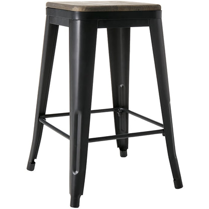 Backless Metal Barstool with Wood Square Seat - 24"H or 30"H