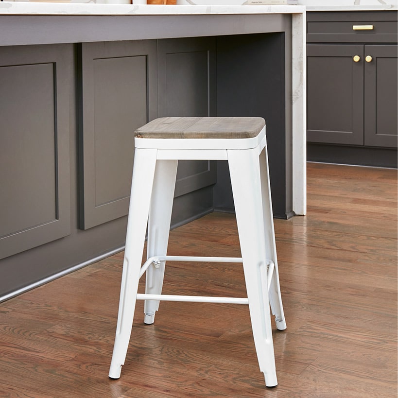 Backless Metal Barstool with Wood Square Seat - 24"H or 30"H#select-item_counter-white