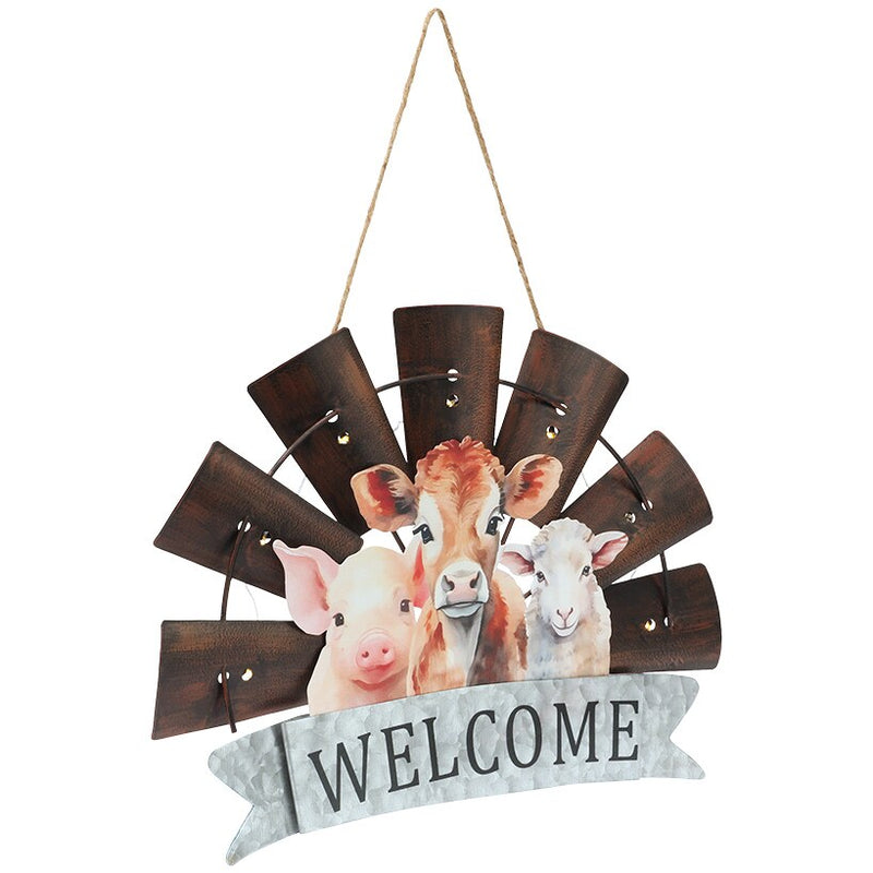 Welcome Windmill Sign With Farm Animals And LED Lights Hanging Decor ...