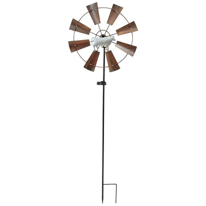 Wind Spinner Country Windmill With Cow Motif Garden Stake