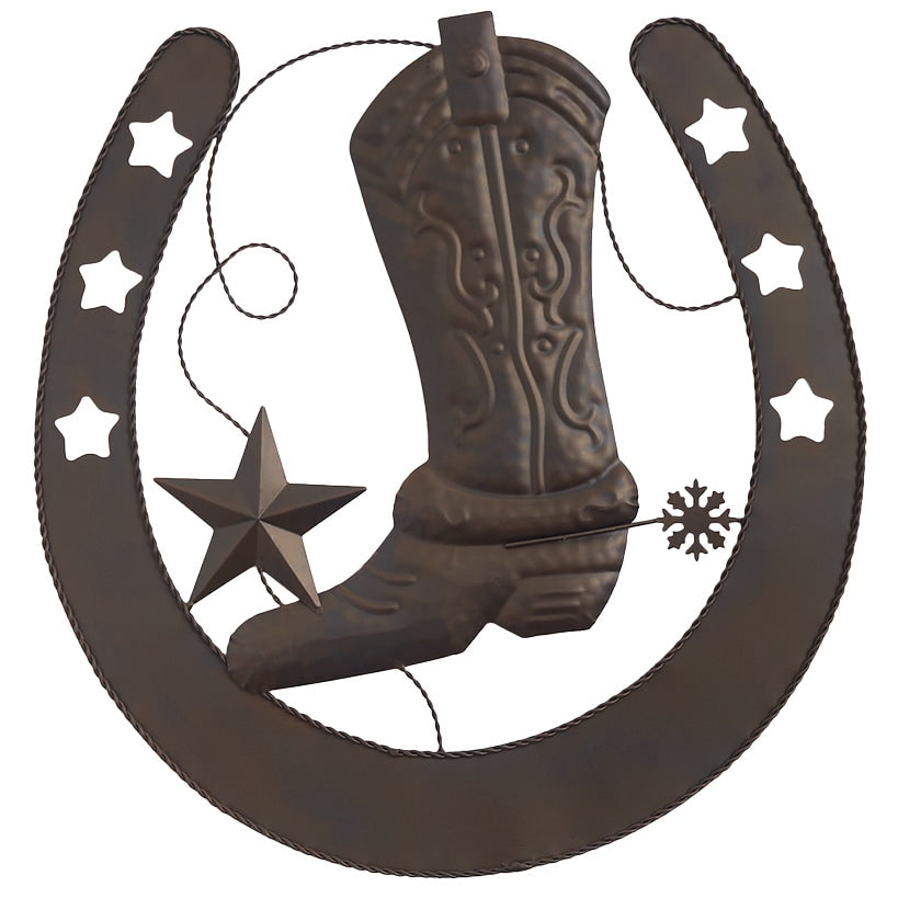 Cowboy Boot and Horseshoe Wall Art - Rustic Western Décor