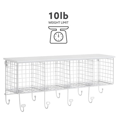 Four Cubby Wall Shelf with Hooks